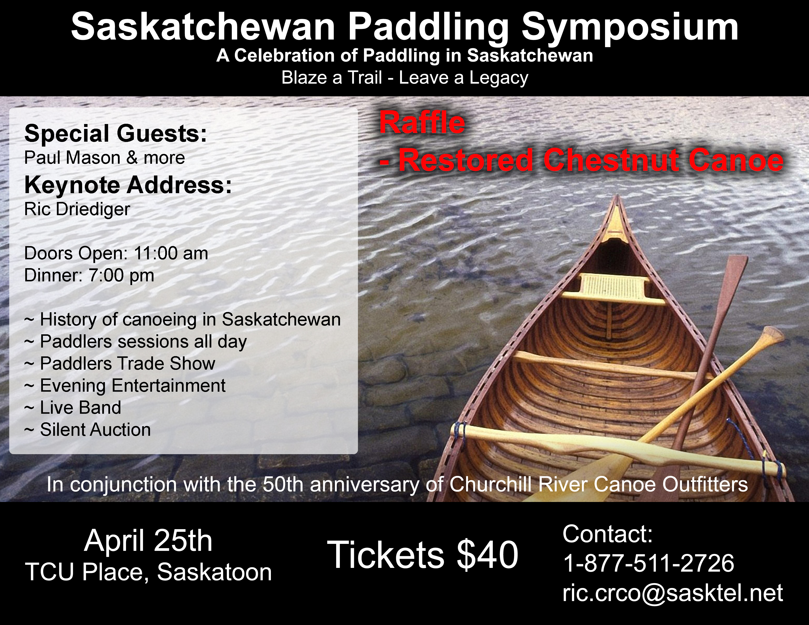 Sask Paddling Symposium poster: canoe, paddleboard, kayak